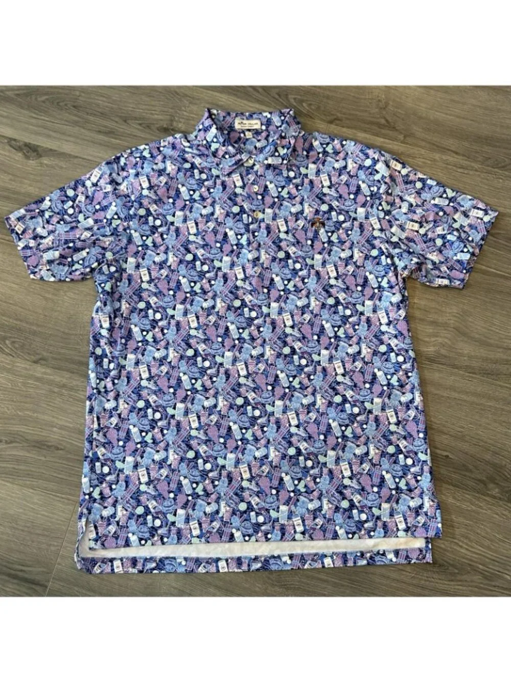 Peter Millar Polo Shirt Men L Blue Summer Comfort Crown Cocktail Caddyshack Golf